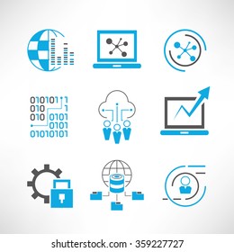 data analytics and network icons set, network analytics, information technology concept