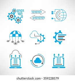 data analytics and network icons set, network analytics, information technology concept