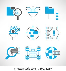 data analytics and network icons set, network analytics, information technology concept