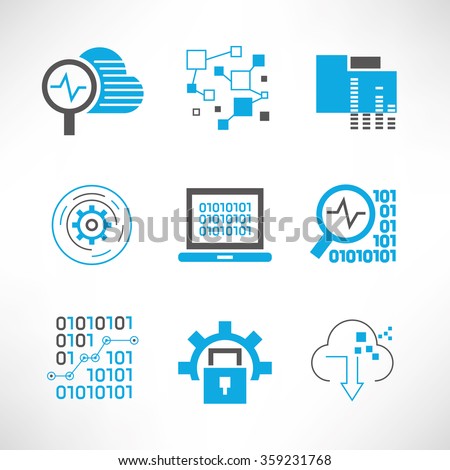 data analytics and network icons set, network analytics, information technology concept