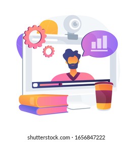 Data analytics online video tutorial. Statistics Internet presentation, business development course, webinar. Business analysis corporate seminar. Vector isolated concept metaphor illustration.