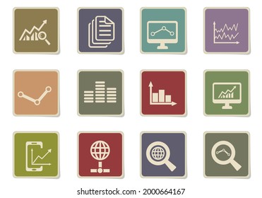 data analytics paper stickers icon set for user interface design