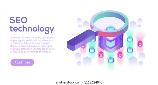 Data analytics platform isometric vector illustration. Abstract 3d hosting server or data center room background. Network or mainframe infrastructure website layout. Computer storage or workstation.