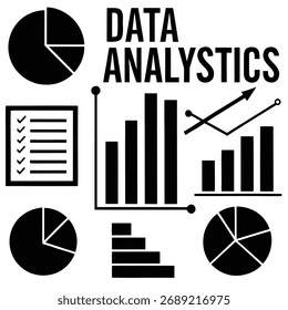 Apresentação de análise de dados com gráficos e design de lista de verificação