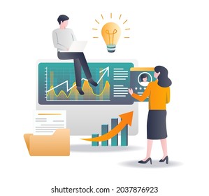 Data analytics professional trading in flat illustration