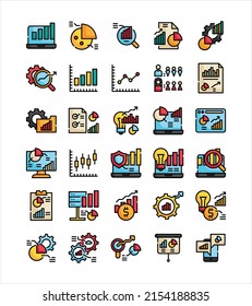 data analytics report business organization filled outline icon set vector illustration