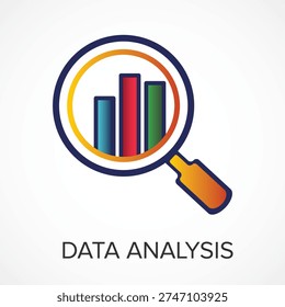 Data Analytics Search Icon – Magnifier with Bar Chart Business Intelligence Concept