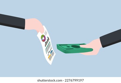 Servicio de análisis de datos para el crecimiento del negocio, contratación de un científico de datos para obtener información sobre el concepto del plan de marketing, mano del empleador con dinero para comprar papel de visualización de datos a mano del proveedor. 