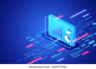Análise de dados em fábricas inteligentes Monitoramento em tempo real, manutenção preditiva, otimização de processos e business intelligence usando dispositivos conectados e algoritmos de aprendizagem automática Vetor isométrico