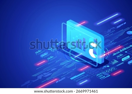 Data analytics in smart factories Real-time monitoring, predictive maintenance, process optimization, and business intelligence using connected devices and machine learning algorithms Vector isometric