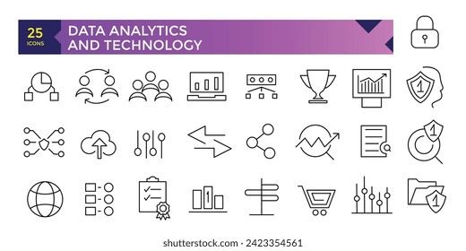 Data Analytics and technology icon set line icon pack symbol collection