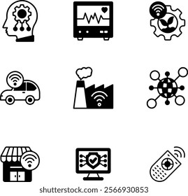 Data Analytics thin line icon set. Data Analysis editable stroke icons. Icon Pack: Internet Of Things | Black fill