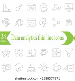 Data analytics thin line icons set. data analysis, analytics, optimization, mining, processing, statistic, monitoring, search, analysis editable stroke.