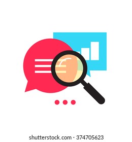 Data Analytics Vector Icon, Analyzing Information Statistic, Search Optimization, Investigation Process, Analytics Research Diagram, Bubble Speech Magnifier Flat Illustration Design Isolated On White