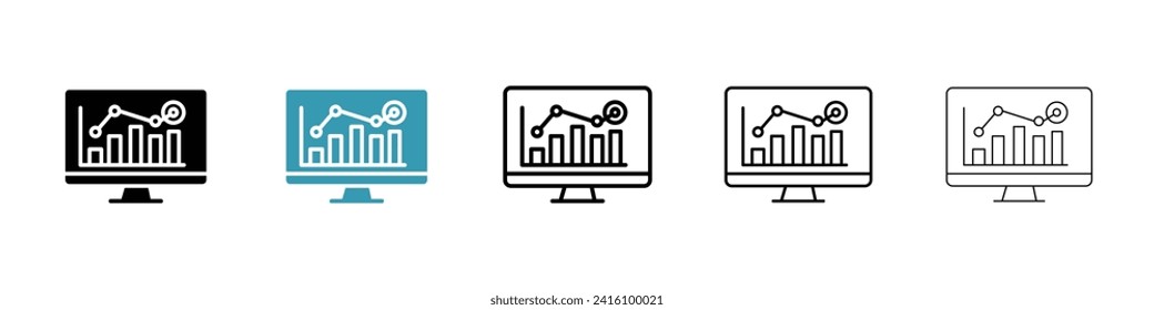 Data Analytics Vector Icon Set. Economic Analysis Magnifying Glass Vector symbol for Ui Designs.