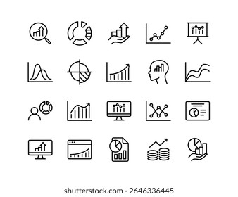 Data Analytics Vector Icon Set | Adjustable Line Weight | Chart, graph, analysis, report, growth, trend, statistics, pie chart, bar graph, line graph, scatter plot, dashboard, infographic icons