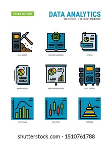 Data Analytics Vector icons for web design, book, magazine, poster, ads, app, etc.
