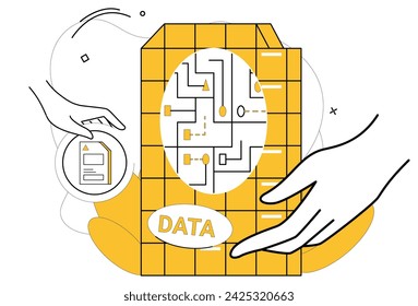 Ilustración vectorial de análisis de datos. Las finanzas digitales se basan en un análisis meticuloso, convirtiendo los datos brutos en información procesable El análisis de datos actúa metafóricamente como cirujano, diseccionando información