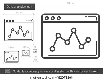 Data analytics vector line icon isolated on white background. Data analytics line icon for infographic, website or app. Scalable icon designed on a grid system.