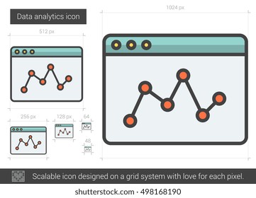 Data analytics vector line icon isolated on white background. Data analytics line icon for infographic, website or app. Scalable icon designed on a grid system.