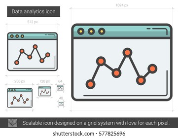 Data analytics vector line icon isolated on white background. Data analytics line icon for infographic, website or app. Scalable icon designed on a grid system.