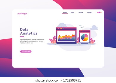 Data Analytics Website template design. Modern vector illustration concept of web page design for website and mobile website development. Easy to edit and customize.