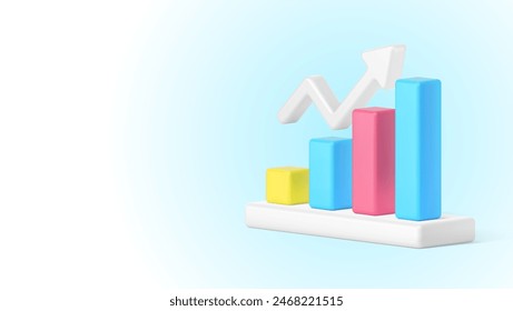 Data analyzing bar graph dynamic up arrow business statistic increase 3d icon realistic vector illustration. Chart diagram achievement success analytic efficient management productivity work