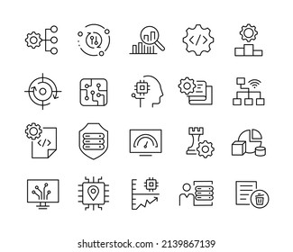 Data Analyzing Icons - Vector Line. Editable Stroke. 