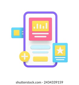 Data analyzing smartphone application business account management 3d icon realistic vector illustration. Financial accounting information statistic report budget planning analysis monitoring dashboard