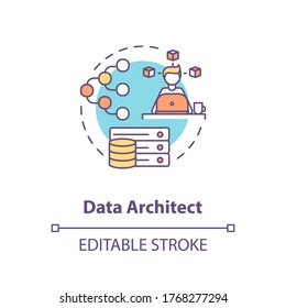 Data Architect Concept Icon. IT Expert. Engineer To Manage Big Data. Company Information Storage System Idea Thin Line Illustration. Vector Isolated Outline RGB Color Drawing. Editable Stroke