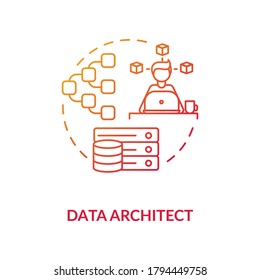 Data Architect Red Gradient Concept Icon. IT Expert. Engineer To Manage Big Data. Company Information Storage System Idea Thin Line Illustration. Vector Isolated Outline RGB Color Drawing