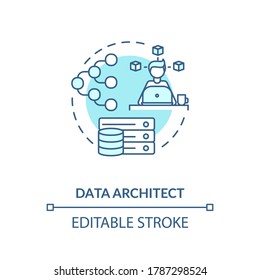 Data Architect Turquoise Concept Icon. Engineer To Manage Big Data. Company Information Storage System Idea Thin Line Illustration. Vector Isolated Outline RGB Color Drawing. Editable Stroke