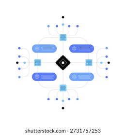 Data architecture. Automation processes. Abstract scheme. Flat graphics. Vector file.