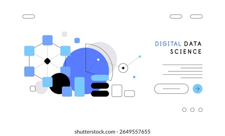 Arquitectura de datos y ciencia de datos. Plantilla de Anuncio de Web. Gráficos planos. Archivo de Vector.