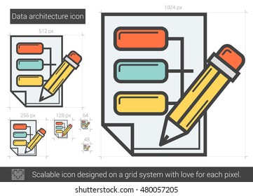 Data architecture vector line icon isolated on white background. Data architecture line icon for infographic, website or app. Scalable icon designed on a grid system.