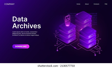 Data Archives Banner Template. Isometric Safety technologies Concept. Web page design. Vector illustration