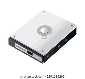 Data archives stored on metallic hard drive icon isolated