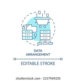 Data arrangement turquoise concept icon. Sorting large dataset abstract idea thin line illustration. Computer system. Isolated outline drawing. Editable stroke. Arial, Myriad Pro-Bold fonts used
