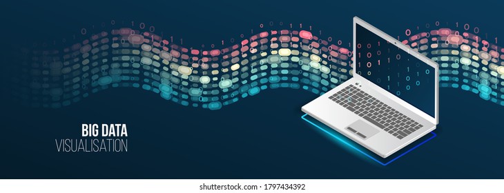 Data array visual concept for website. Big data connection complex. Big data visualization banner. Abstract background with lines array and binary code. Connection structure. 