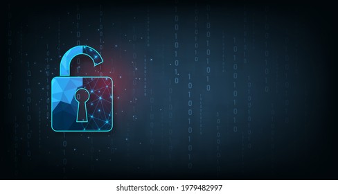  Data attacks.Visualization of cyber attacks With Padlock  destroyed on dark blue background.Cyber attack and Information leak concept.Vector illustration.
