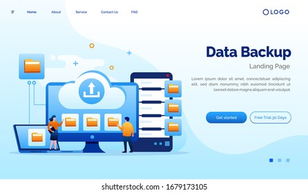 Data Backup Computer Landing Page Website Illustration Flat Vector Template Eps