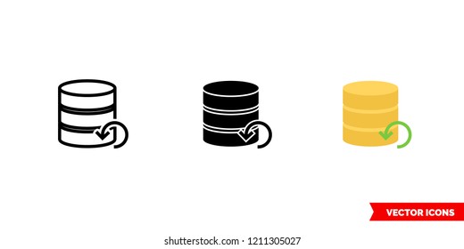 Data backup icon of 3 types: color, black and white, outline. Isolated vector sign symbol.