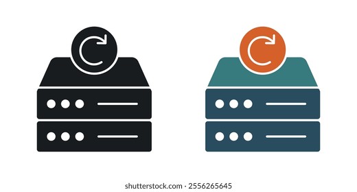 Data backup icon set in black and colored versions.