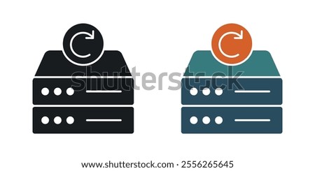 Data backup icon set in black and colored versions.