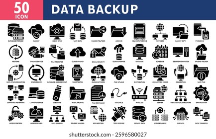 Data Backup Icon Set Collection. Simple Black Glyph Vector.
