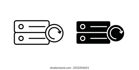 Iconos de copia de seguridad de datos en estilo negro lleno y delineado