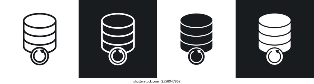 Data backup icons pack in black and white filled and outlined versions.