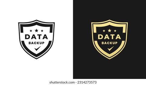 Data backup label or Data backup badge vector isolated in Flat Style. Data backup label for product packaging design element. 100% Data backup badge for packaging design element.