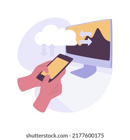 Data backup and recovery isolated cartoon vector illustrations. Back up data on different gadgets, IT technology, computing industry, cybersecurity practice, information safety vector cartoon.