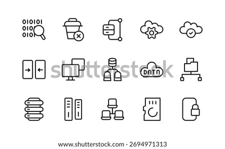 Data Backup and Recovery line icon set. Cloud storage, database, server, file restore, synchronization, protection, data transfer, security, network, vector outline icons. Editable stroke